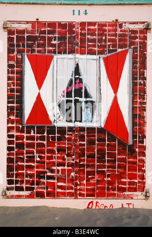 dekorative Kunstwerke auf Strandhütte in Domburg Niederlande Stockfoto