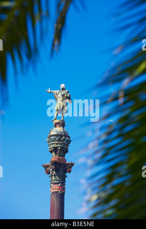 Christopher Columbus Monument Plaza Puerta De La Paz Las Ramblas Barcelona Katalonien Spanien Stockfoto