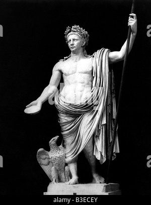 Claudius (Tiberius C. Cäsar Augustus Germanicus), 1.8.10 v. Chr. - 13.10.54 n. Chr., römischer Kaiser seit 25.1.41, volle Länge, als Jupiter, Kolossalstatue, Marmor, Museo Vaticano, Rom, Italien, Stockfoto