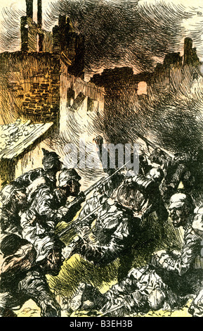 Veranstaltungen, Erster Weltkrieg/erster Weltkrieg, Militärpostkarten, "Schuttenbauch" (Assault), Zeichnung von Anton Hoffmann, Deutschland, 1914, Stockfoto