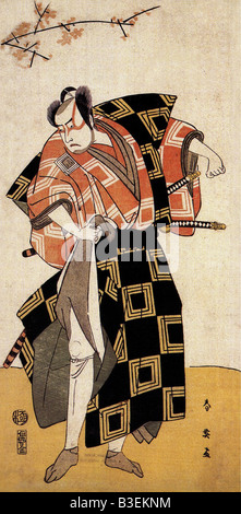 Geographie/Reise, Japan, Menschen, Männer, Samurai, Farbholzschnitt von Katsukawa Shunei, Stockfoto