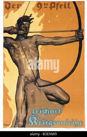 Veranstaltungen, Erster Weltkrieg/erster Weltkrieg, Propaganda, Plakat "je 9te Pfeil - Zeichnet Kriegsanleihe" (Der neunte Pfeil - Kriegsanleihen kaufen!), Entwurf von Fritz Erler, September 1918, Stockfoto