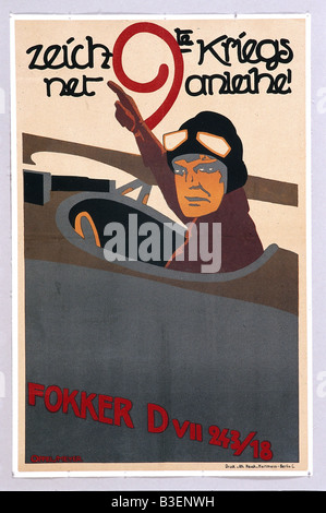 Ereignisse, Erster Weltkrieg/erster Weltkrieg, Propaganda, Plakat "Zeichnet 9te Kriegsanleihe!" (Kauf der 9. Kriegsanleihe), Entwurf von Offel und Meyer, Deutschland, September 1918, Stockfoto