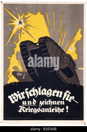 Veranstaltungen, Erster Weltkrieg/erster Weltkrieg, Propaganda, Plakat "mir schlagt sie - und zeichnen Kriegsanleihe" (Wir schlagen sie - und kaufen Kriegsanleihen), Entwurf des landsturmbewehrten Soldaten Lehmann, Deutschland, 167/1917, Stockfoto