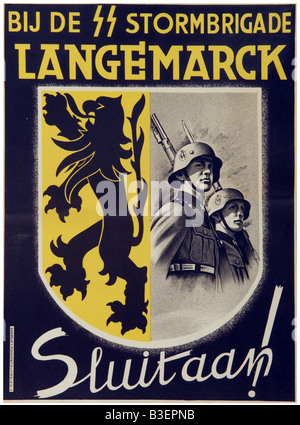 Nationalsozialismus/Nationalsozialismus, Organisationen, Schutzstaffel (SS), bewaffnete SS, flämisches Rekrutierungsplakat für 'Stormbrigade Lanhemarck', 1943/1944, Stockfoto