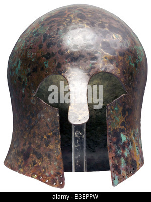 Waffen/Waffen, Verteidigungswaffen, Helme, Griechenland, korinthischer Helm, Ende 7. Jahrhundert v. Chr., Stockfoto