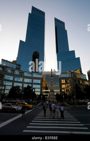 Das Time Warner Center wird am späten Nachmittag in New York gesehen. Stockfoto