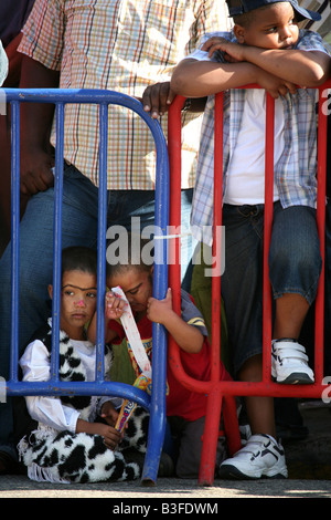 Öffentlichkeit wartet auf einer Militärparade am Unabhängigkeitstag in Santo Domingo, Dominikanische Republik Stockfoto