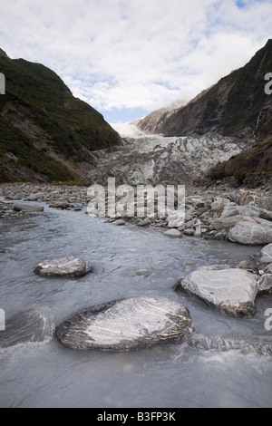 Franz Josef Westland National Park Südinsel Neuseeland Waiho River eiszeitliche Schmelzwasser unter Franz Josef Gletscher Stockfoto