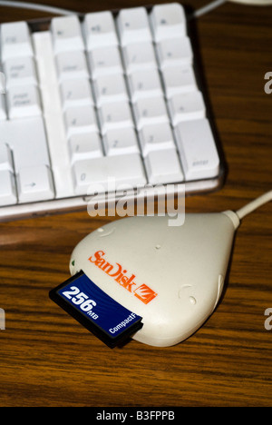 Compact Flash-Speicherkarte in den Kartenleser an den Computer angeschlossene Stockfoto