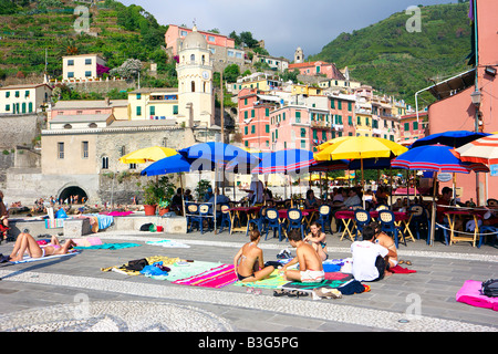 Dorf von Vernazza, Liturgia, Italien. Innerhalb einer Gruppe von fünf Küstenorte in der Nähe auch berühmt als der Region Cinque Terre. Stockfoto