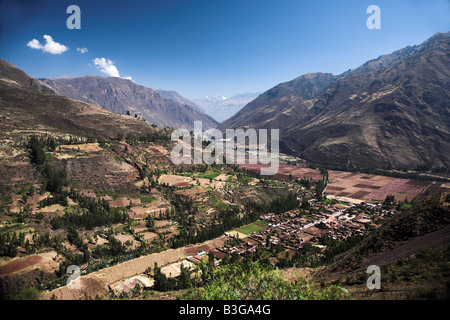 Blick auf das Urubamba-Tal in das Heilige Tal in Peru. Stockfoto