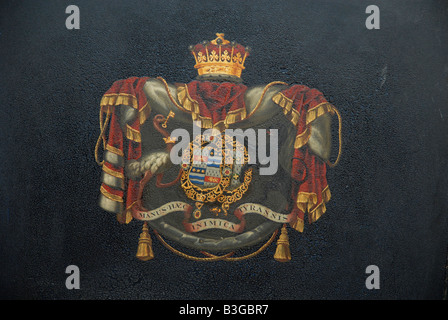 Wappen auf einem Schlitten an Elton Haus Cambridgeshire Stockfoto