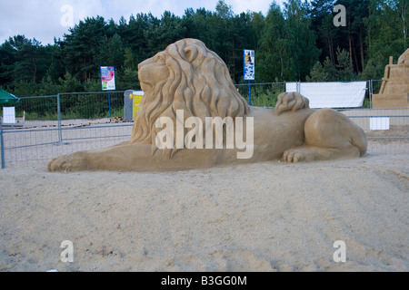 Die Sandskulpturen der Löwe von Danzig Stockfoto