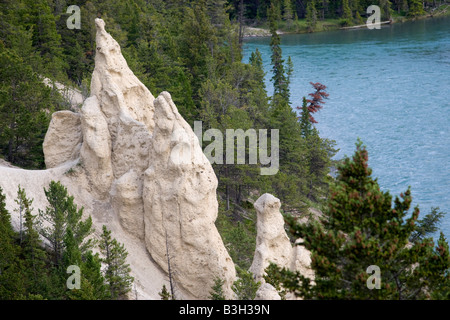 Hoodoos in der Nähe des Bow River im Banff National Park Stockfoto