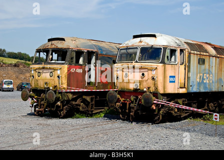 Verschrotteten Diesellokomotiven an der Westküste Eisenbahngesellschaft Carnforth Depot. Stockfoto