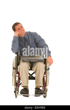 Geschäftsmann, sitzen in einem Rollstuhl mit einem laptop Stockfoto