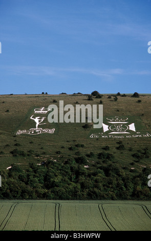 WW1 militärische Wappen Fovant Abzeichen Fovant unten Wiltshire England wiederhergestellt Stockfoto