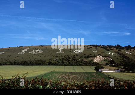 Restaurierte militärische Wappen des 1. Weltkrieges die Fovant-Abzeichen Fovant Down, Wiltshire England Stockfoto