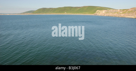 Blick Richtung Rhossili Strand von Wurm Kopf, Gower Halbinsel, Wales, UK Stockfoto