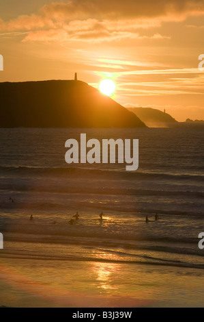 Stepper Point und Trevose Head Polzeath Strand Cornwall UK Stockfoto