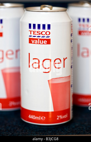 Dosen von Tesco Value Lager Stockfoto