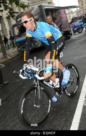 Bradley Wiggins Team Columbia Vorbereitung Rennen in die Tour von Großbritannien Stufe 1 London 2008 Stockfoto