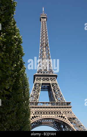 Der Eiffelturm von Parc du Champs de Mars in Paris gesehen Stockfoto