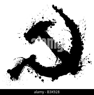 Vektor-Illustration von Hammer und Sichel-Symbol im Grunge splatter stlyle Stockfoto