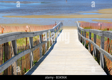 Holzweg über Sanddünen mit Blick auf den Strand Stockfoto