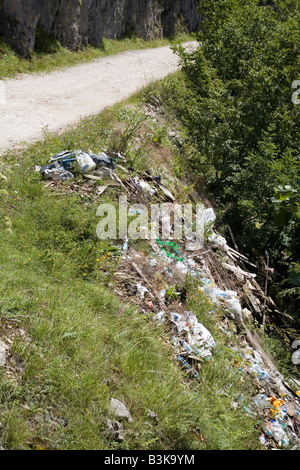 Wurf am Straßenrand auf Srebrenik Koricani Straße über Vlašić Bosnien und Herzegowina Stockfoto