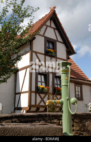 Frühling vor einem historischen Gebäude am Feste Dilsberg über den Neckar bei Heidelberg Stockfoto