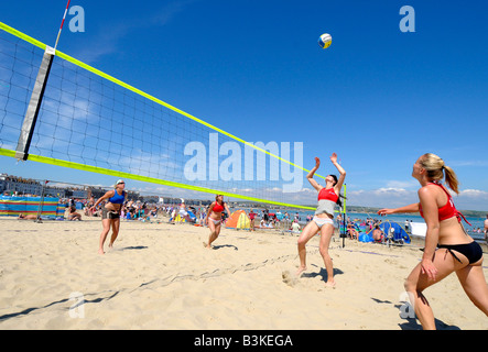 Beach-Volleyball, Weymouth, Dorset, England, UK Stockfoto