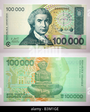 Kroatischen Banknoten aus Kroatien "Republika Hrvatska" Stockfoto