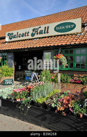 Calcott Hall Farm Shop Eingang und Auswahl an Gartenpflanzen zu verkaufen Stockfoto