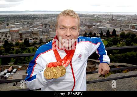 Dreifach Gold Radrennfahrer Chris Hoy in seiner Heimat von Edinburgh nach Peking Gewinnspiele Stockfoto