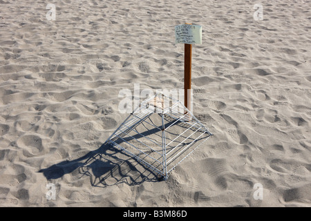 Geschütztes Nest einer unechten Karettschildkröte (Wissenschaftlicher Name: Caretta caretta) am Strand von Patara. Im Südwesten der Türkei. Stockfoto
