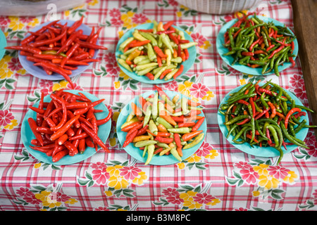 Chilis zum Verkauf an Chatuchak Weekend Market Bangkok Thailand Stockfoto