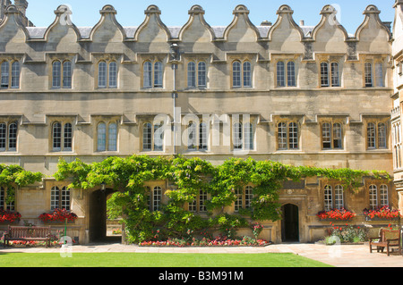 Sommersonne auf das Viereck am Jesus College der Universität Oxford, England. Stockfoto