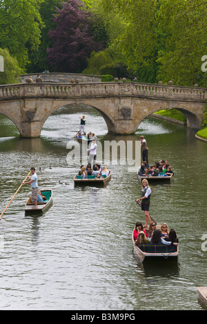 Stechkahn fahren am Fluss Cam, Könige Bridge, Cambridge, England Stockfoto