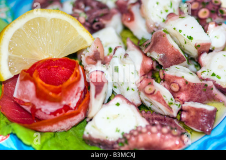 Frischen Oktopus-Salat mit Zitrone Olivenöl und Petersilie Stockfoto