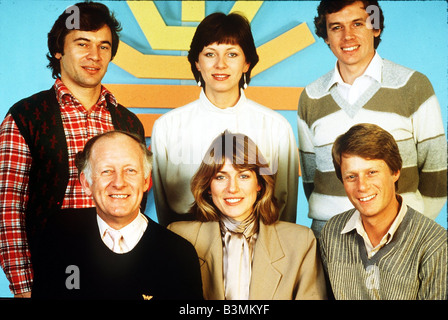 TV-Moderatorin Selina Scott mit bbc Frühstück team Francis Wilson Debbie Rix David Icke frank Bough und Mick Ross Stockfoto