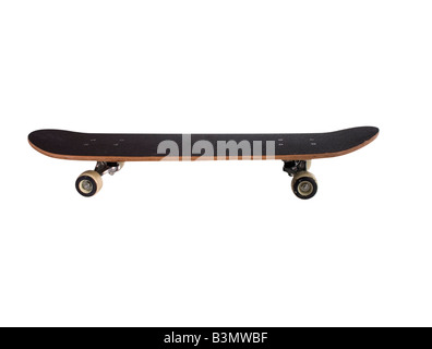 schwarze Skateboard isoliert auf weißem Hintergrund Stockfoto