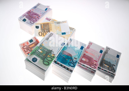 Stapel von Euro-Banknoten, erhöhten Blick Stockfoto