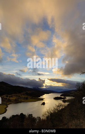 Sonnenuntergang über Loch Tummel aus Queens View, Perth und Kinross, Schottland Stockfoto