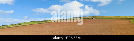 Traktor Aussaat ein brachliegender Acker Stockfoto