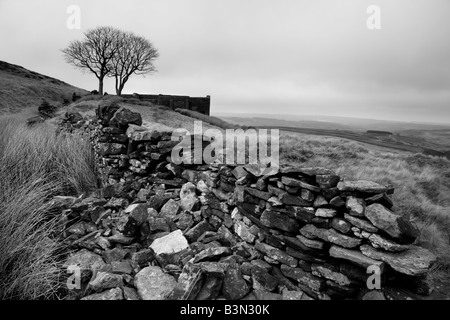 Trockenmauer am Top Withens, in der Nähe von Haworth.  Top Withens wird gedacht, um Emily Brontes Wuthering Heights Roman inspiriert haben. Stockfoto