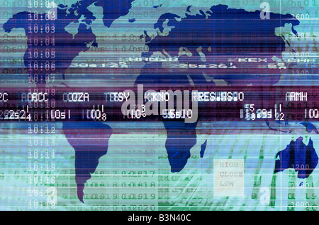 Börse Daten finanziellen Preise Weltkarte Stockfoto