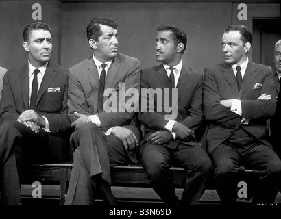 OCEAN'S ELEVEN 1960 Warner/Dorchester Film mit von links Peter Lawford, Dean Martin, Sammy Davis Jr. und Frank Sinatra Stockfoto