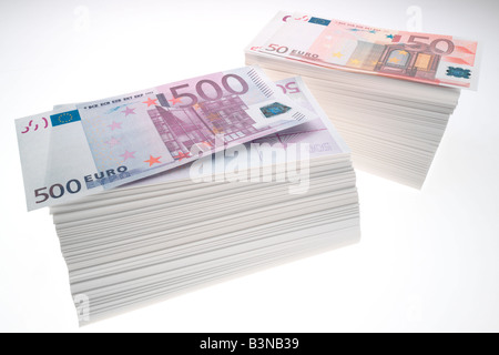 Stapeln von Euro-Banknoten, Nahaufnahme Stockfoto